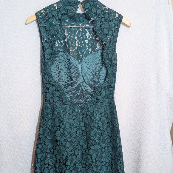 Sandro Paris Dress Green Lace Sz XS High Neck Scalloped Mini Open Back - Picture 11 of 11